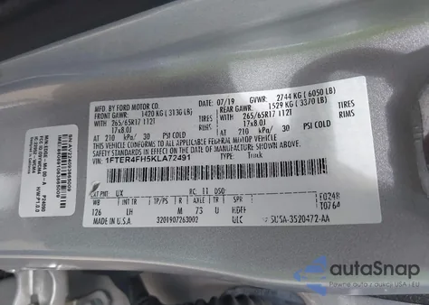 2019 Ford Ranger Xlt из США, поврежденный, VIN 1FTER4FH5KLA72491